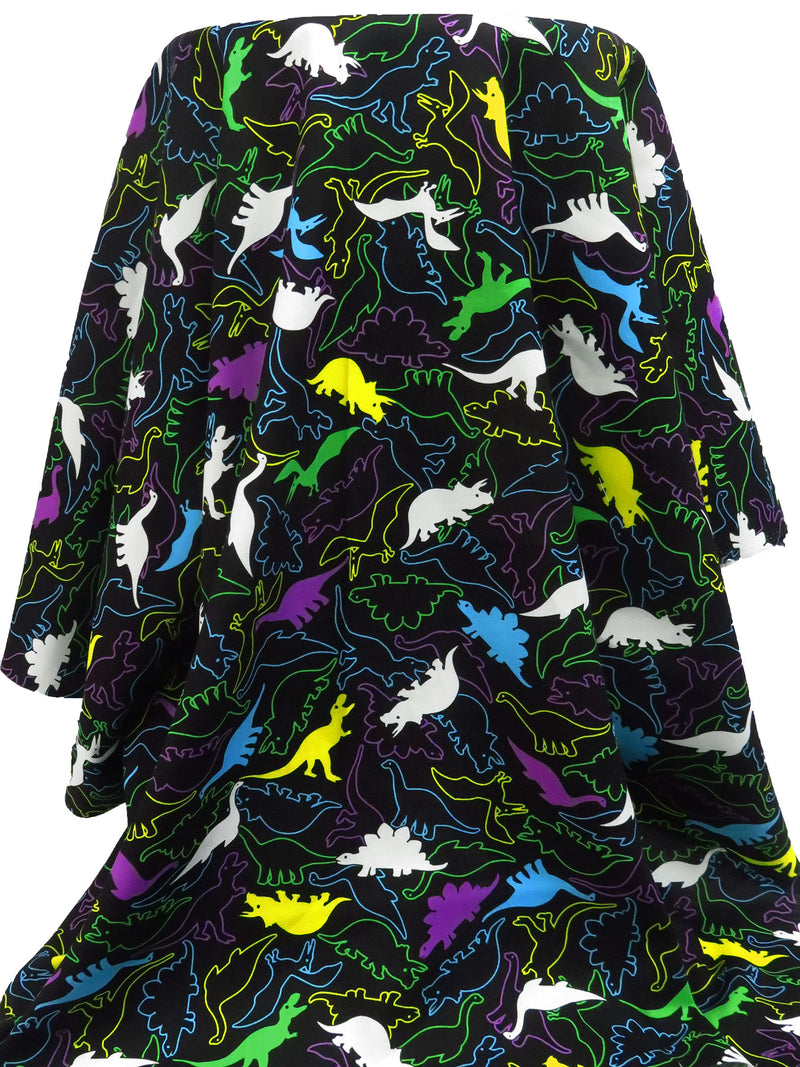 Black/Lemon/Dark Orchid/Multi 100% Rayon Dinosaurs Print Challis 43W