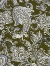 Dark Army Green/Dirty White/Blue Bell 100% Rayon Ornate Paisley Print Challis 43W