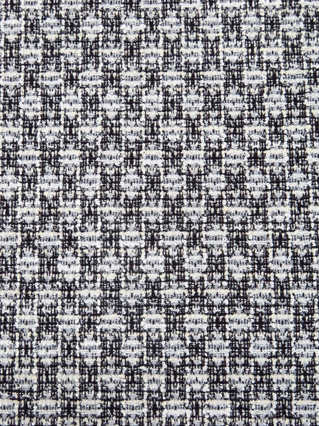 White/Black/Off-White Polyester/Metallic/Lycra Novelty Grid Weave Boucle Sweater Knit 61W