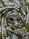 Dark Army Green/Dirty White/Blue Bell 100% Rayon Ornate Paisley Print Challis 43W