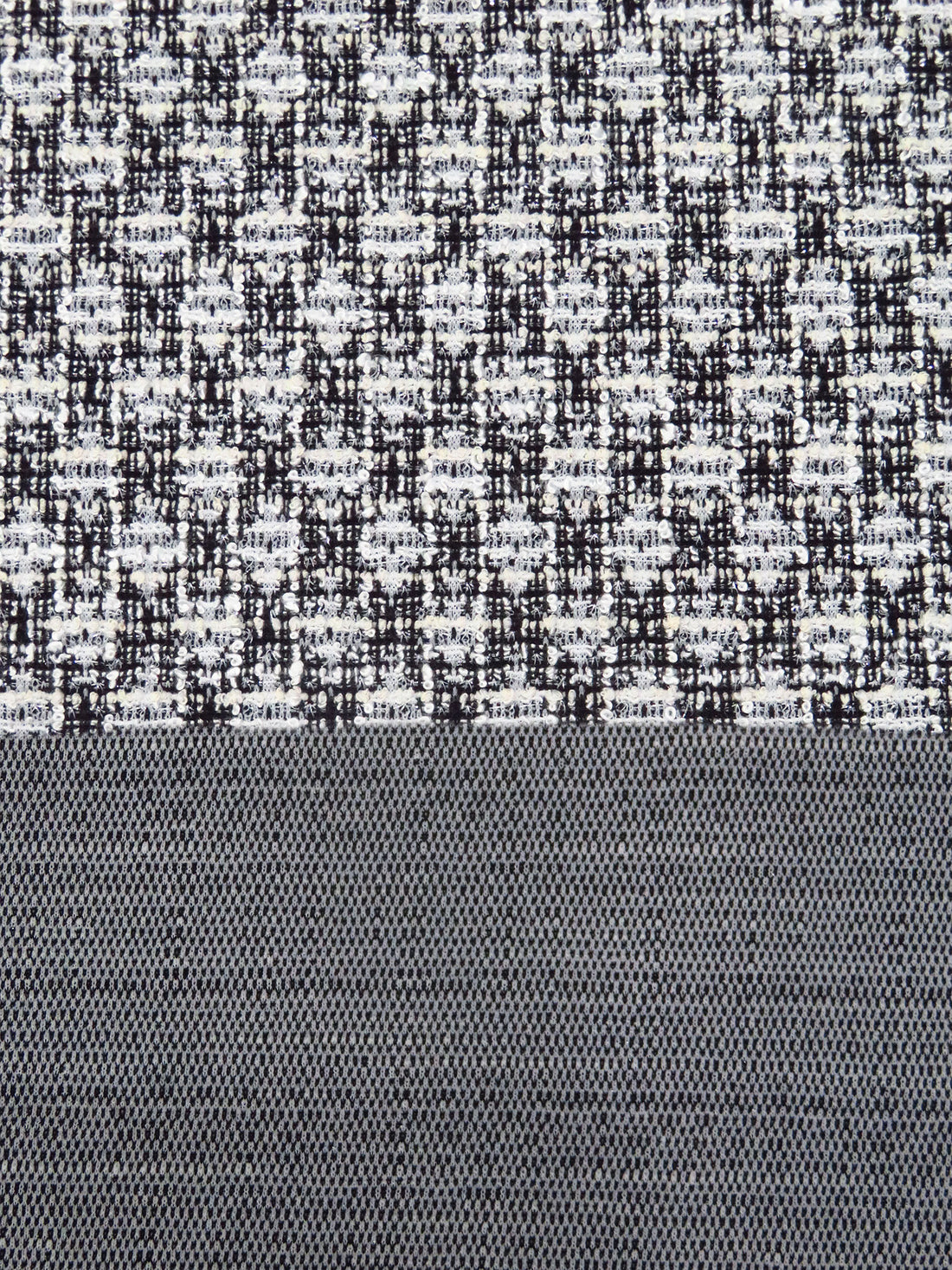 White/Black/Off-White Polyester/Metallic/Lycra Novelty Grid Weave Boucle Sweater Knit 61W