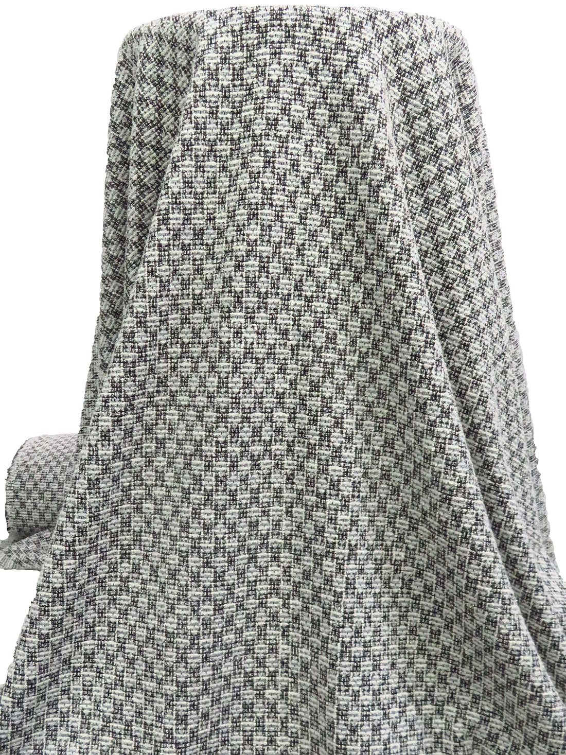 White/Black/Off-White Polyester/Metallic/Lycra Novelty Grid Weave Boucle Sweater Knit 61W