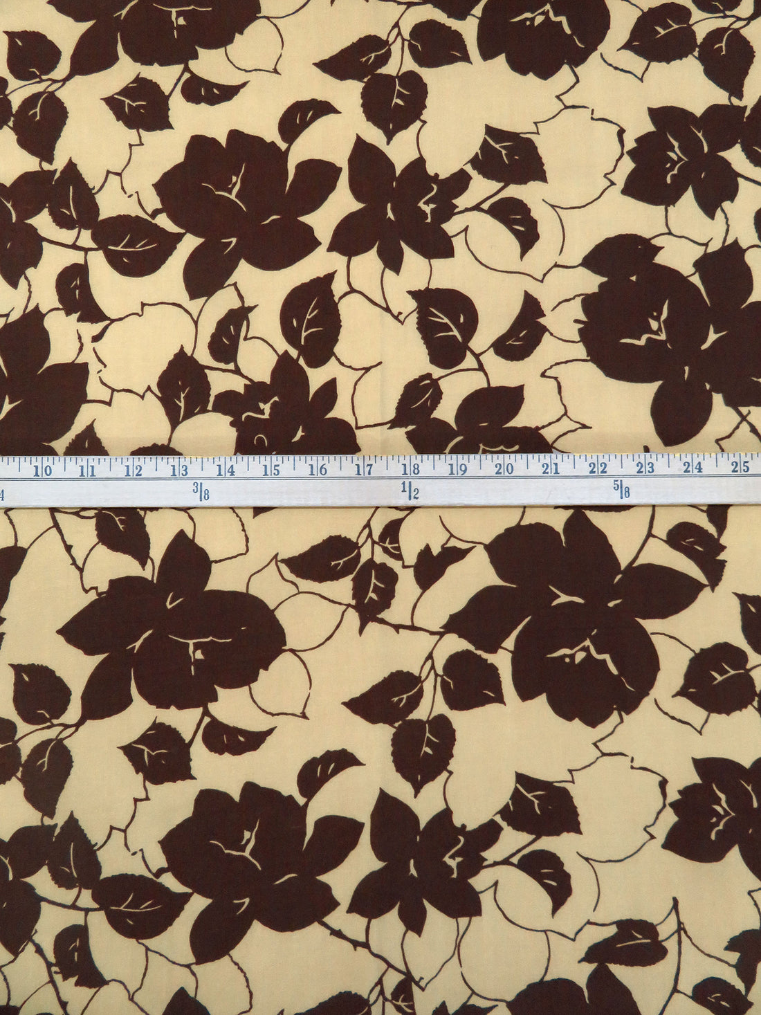 Tan/Acajou 100% Rayon Rose Silhouette Print Challis 43W