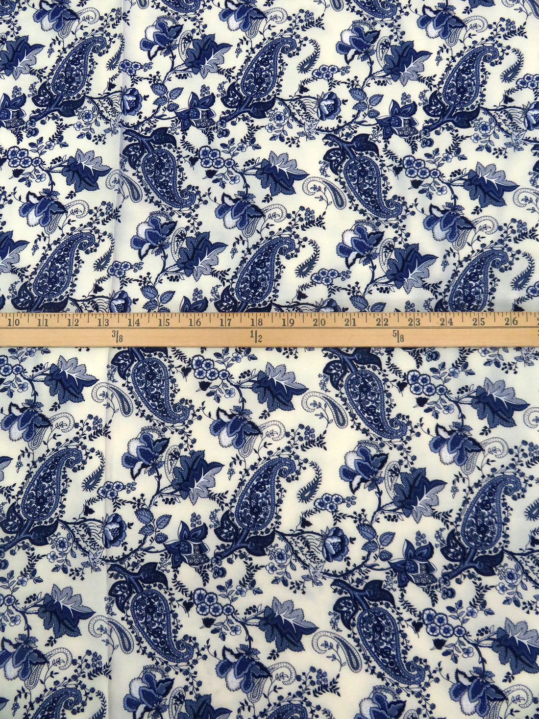 SOLD AS IS ONLY - Dark Navy/White/Dark Cornflower/Multi 100% Rayon Floral Paisley Print Challis 43W