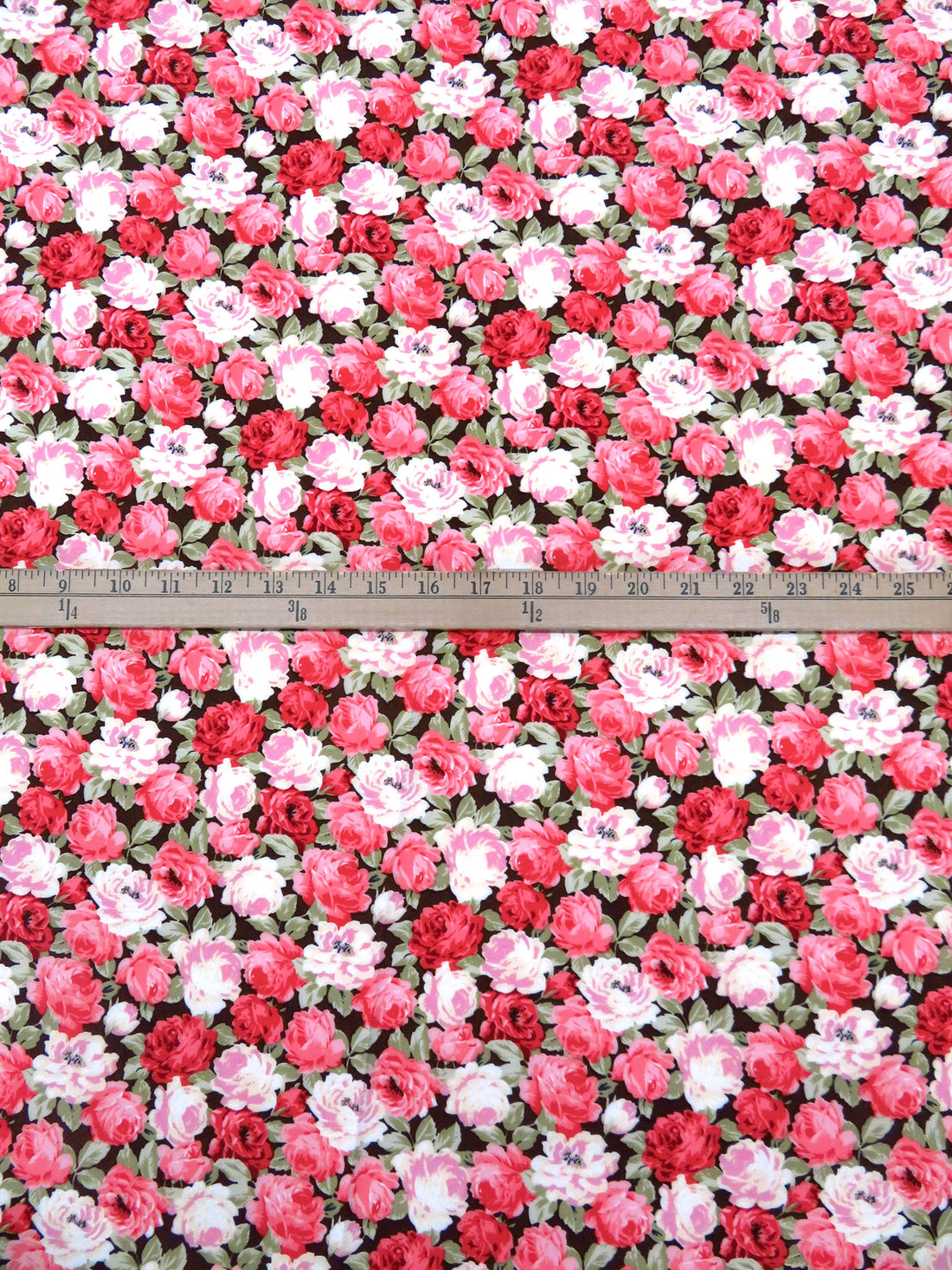 Salmon Pink/Cream/Bistre/Multi 100% Rayon Rose Print Challis 43W