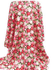 Salmon Pink/Cream/Bistre/Multi 100% Rayon Rose Print Challis 43W