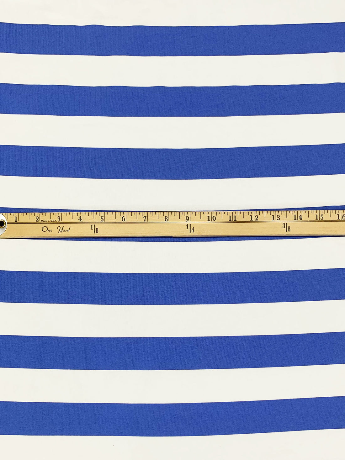 Medium Electric Blue/White Cotton/Lycra Horizontal Stripe Jersey Knit 60W