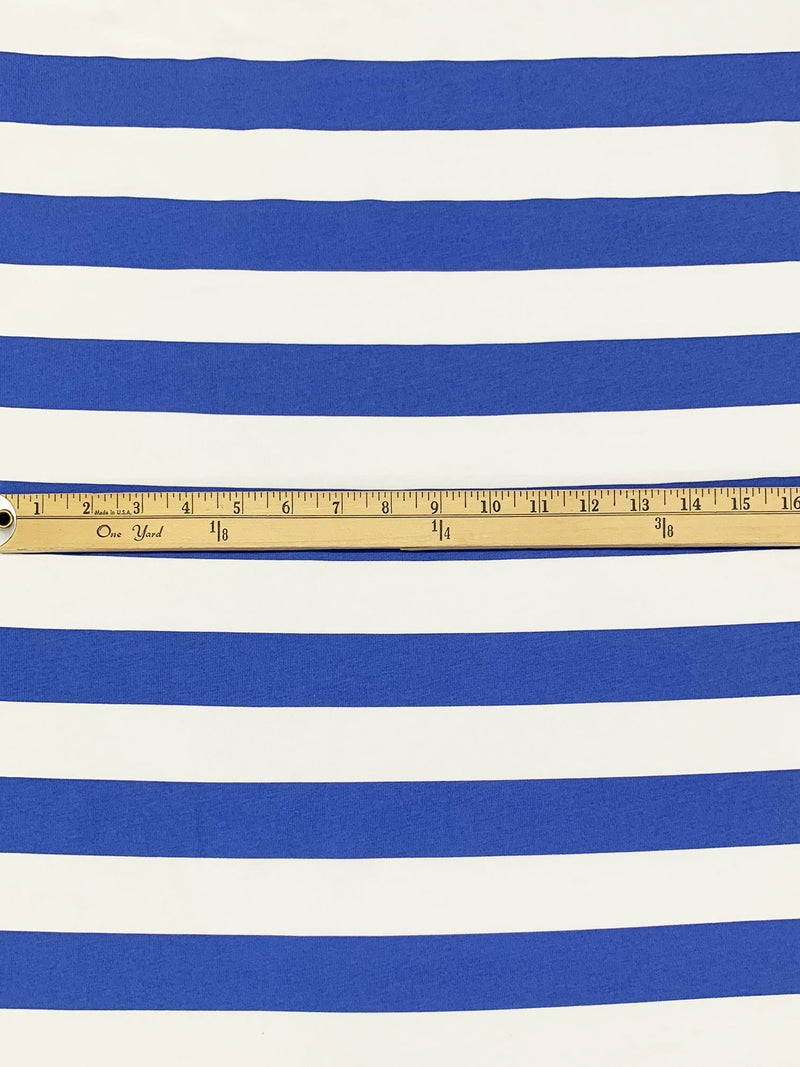 Medium Electric Blue/White Cotton/Lycra Horizontal Stripe Jersey Knit 60W