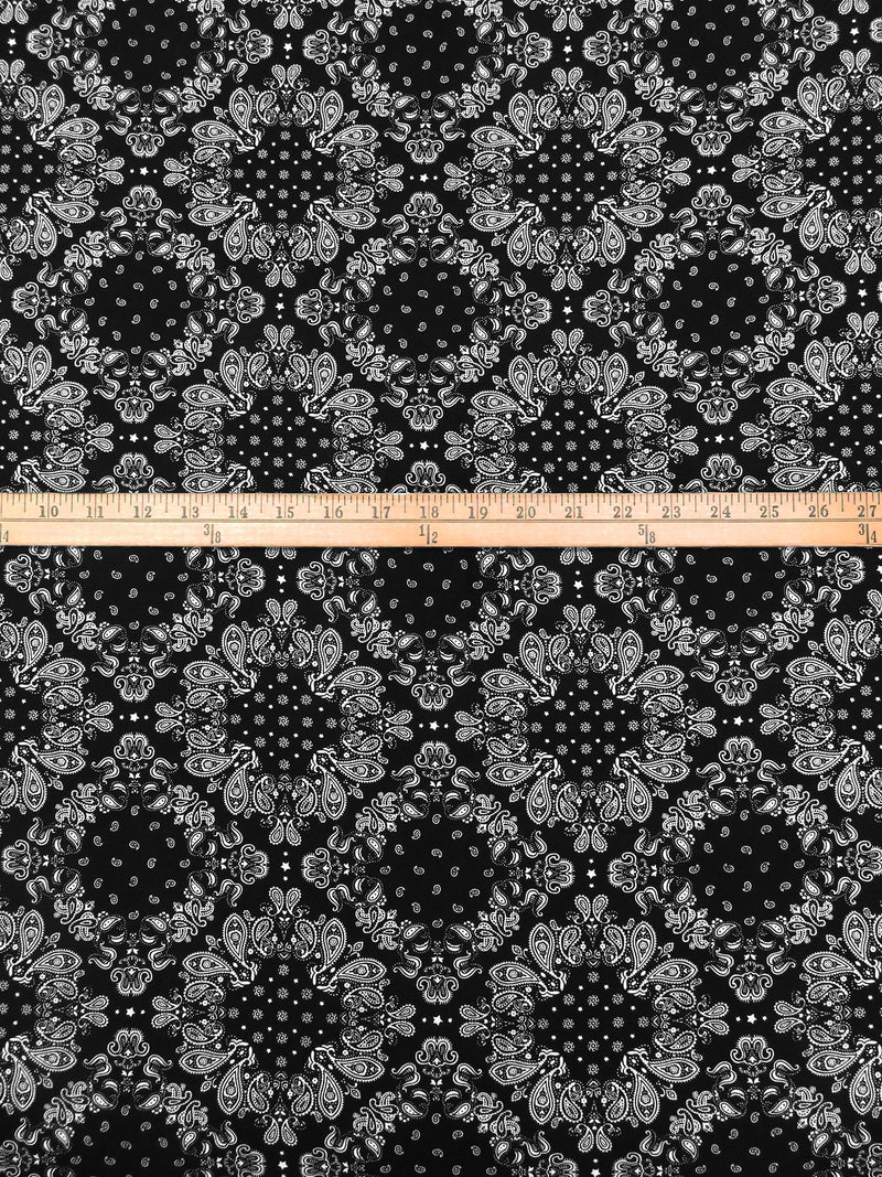 Black/White 100% Rayon Paisley Diamond Print Challis 43W