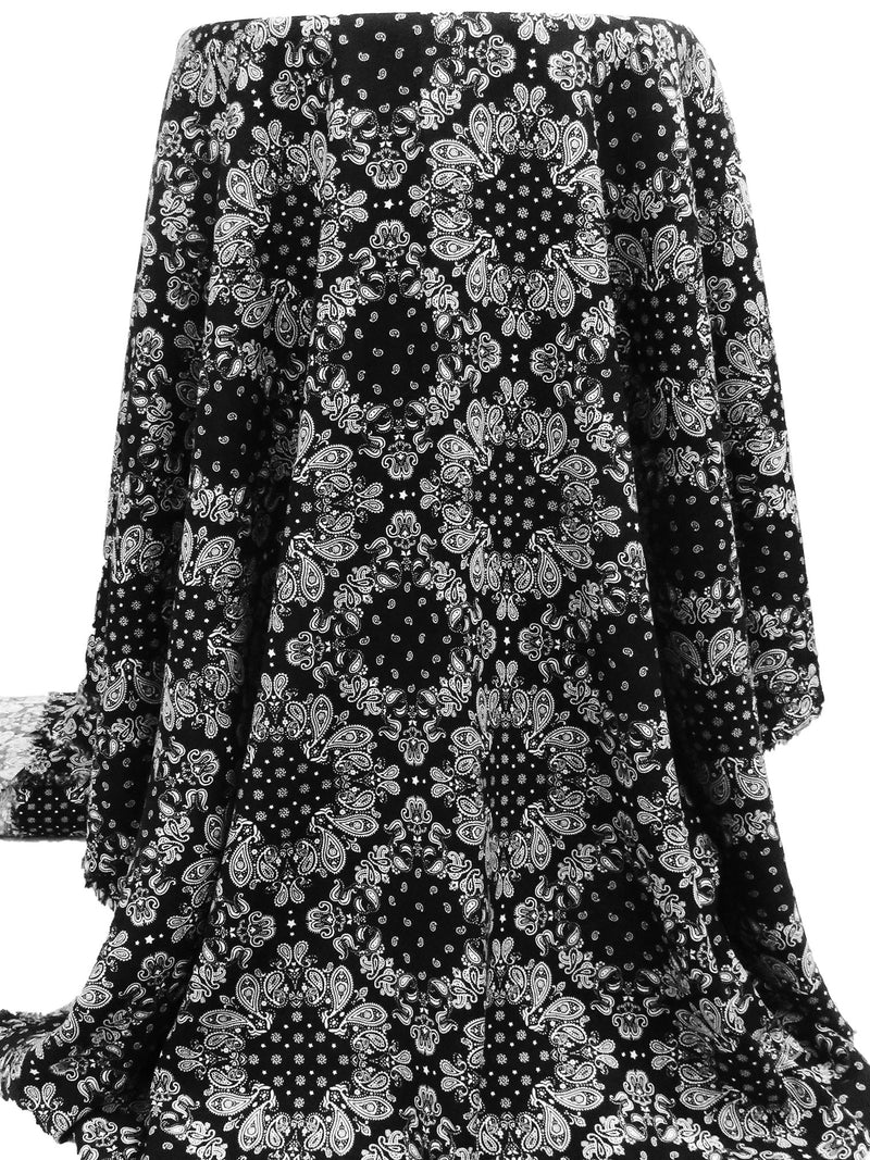 Black/White 100% Rayon Paisley Diamond Print Challis 43W