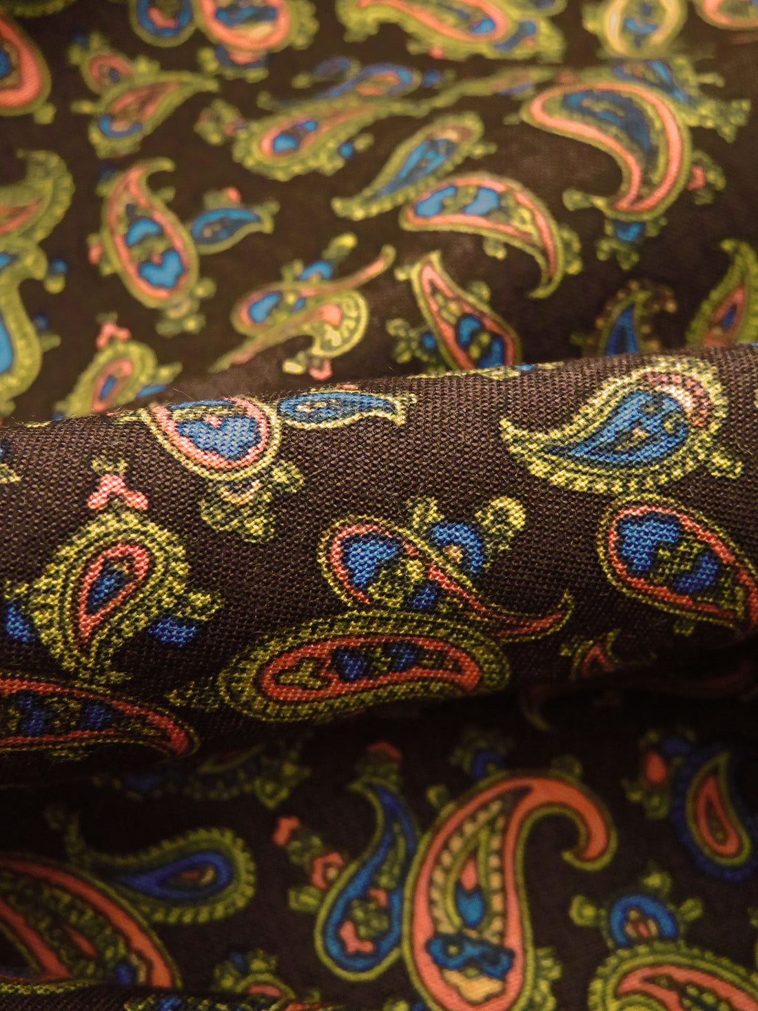 Bistre/Dark Cornflower/Dark Gold/Multi 100% Rayon Small Paisley Print Challis 43W