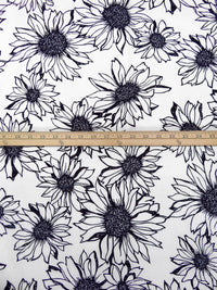 White/Dark Midnight Navy 100% Rayon Sunflower Print Challis 43W