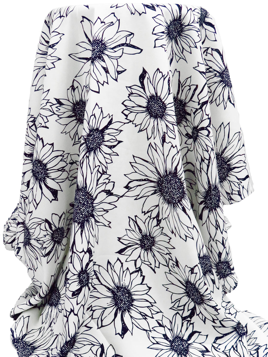 White/Dark Midnight Navy 100% Rayon Sunflower Print Challis 43W