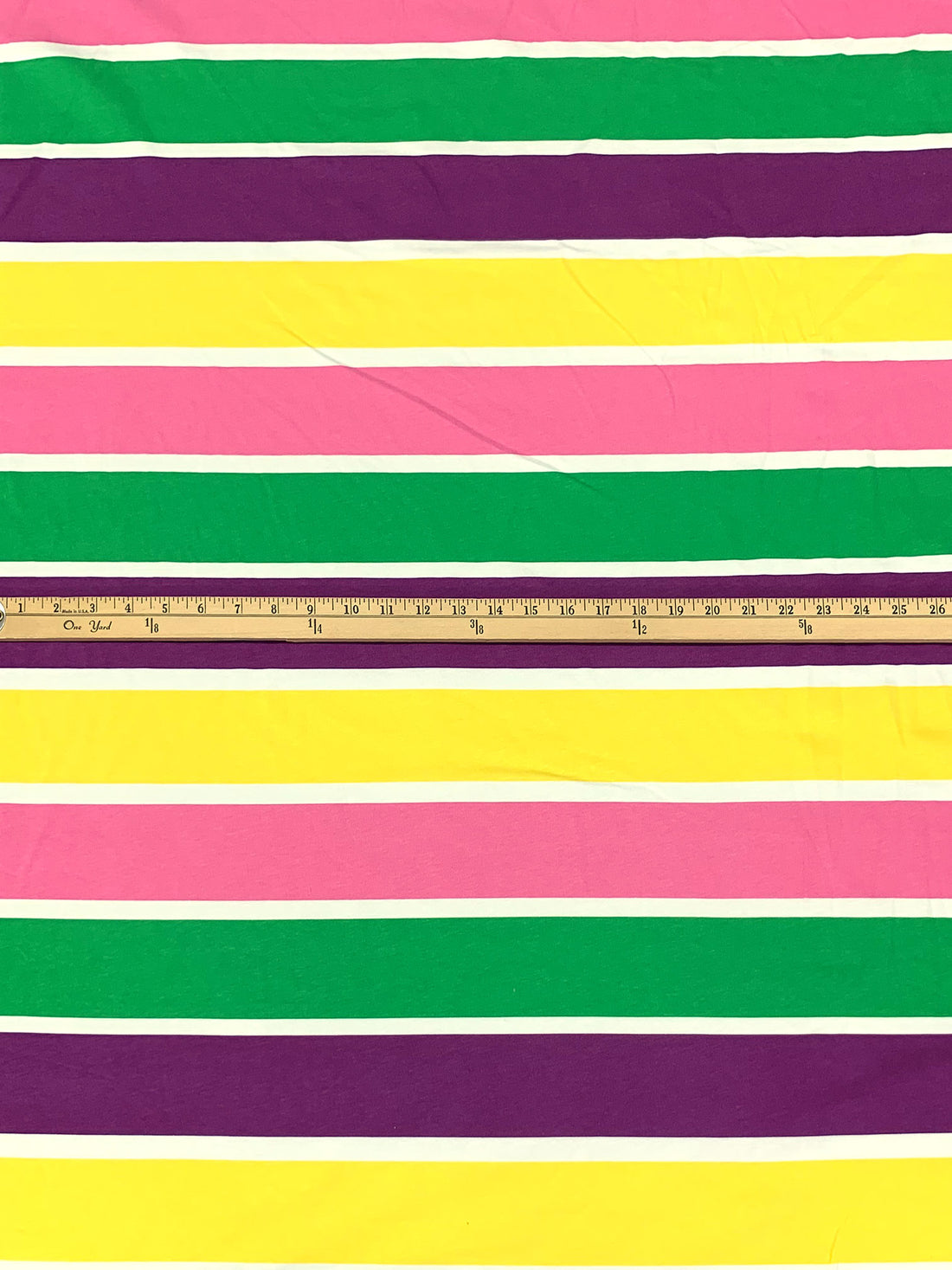 Lemon/Plum/Shamrock/French Pink Cotton/Lycra Horizontal Stripe Jersey Knit 62W