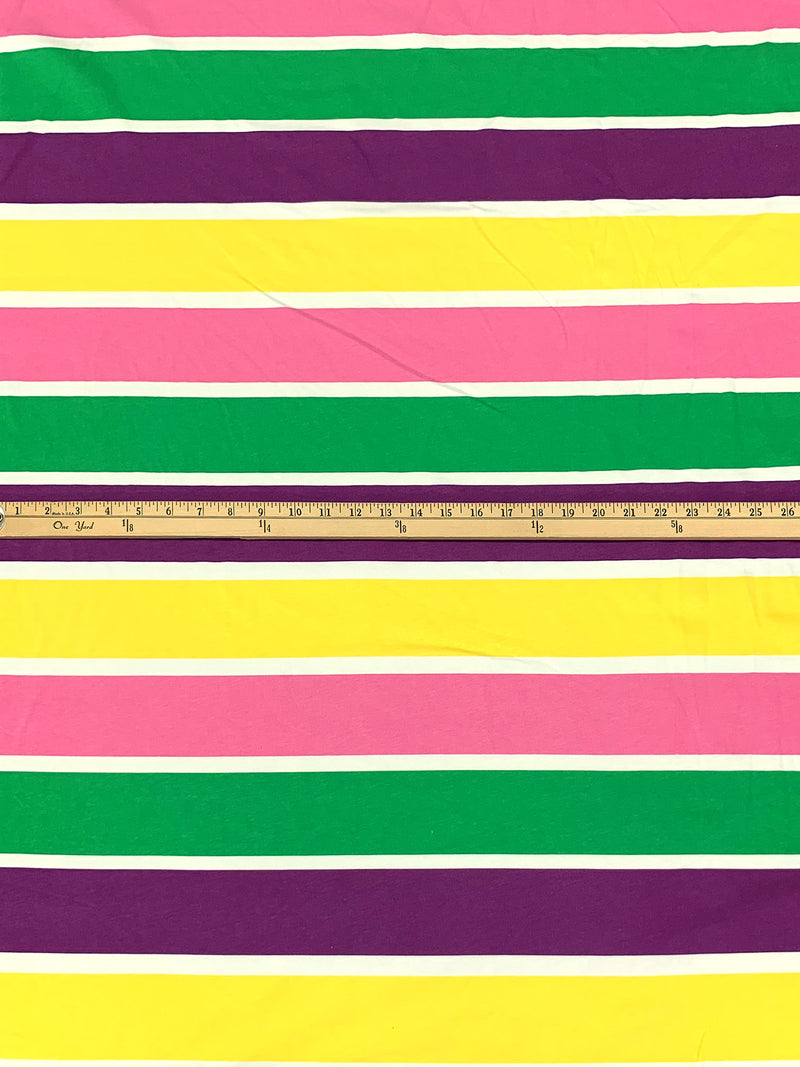 Lemon/Plum/Shamrock/French Pink Cotton/Lycra Horizontal Stripe Jersey Knit 62W