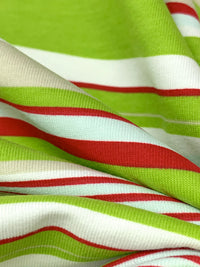 Inchworm Green/Deep Red/White Cotton/Lycra Horizontal Stripe Jersey Knit 60W