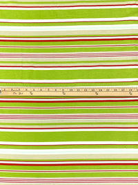 Inchworm Green/Deep Red/White Cotton/Lycra Horizontal Stripe Jersey Knit 60W