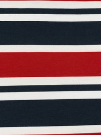 Firebrick Red/Midnight Ocean/White Cotton/Lycra Horizontal Stripe Jersey Knit 60W