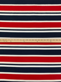 Firebrick Red/Midnight Ocean/White Cotton/Lycra Horizontal Stripe Jersey Knit 60W