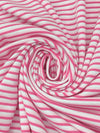 Raspberry Pink/White Cotton/Polyester Horizontal Stripe Interlock Knit 62W