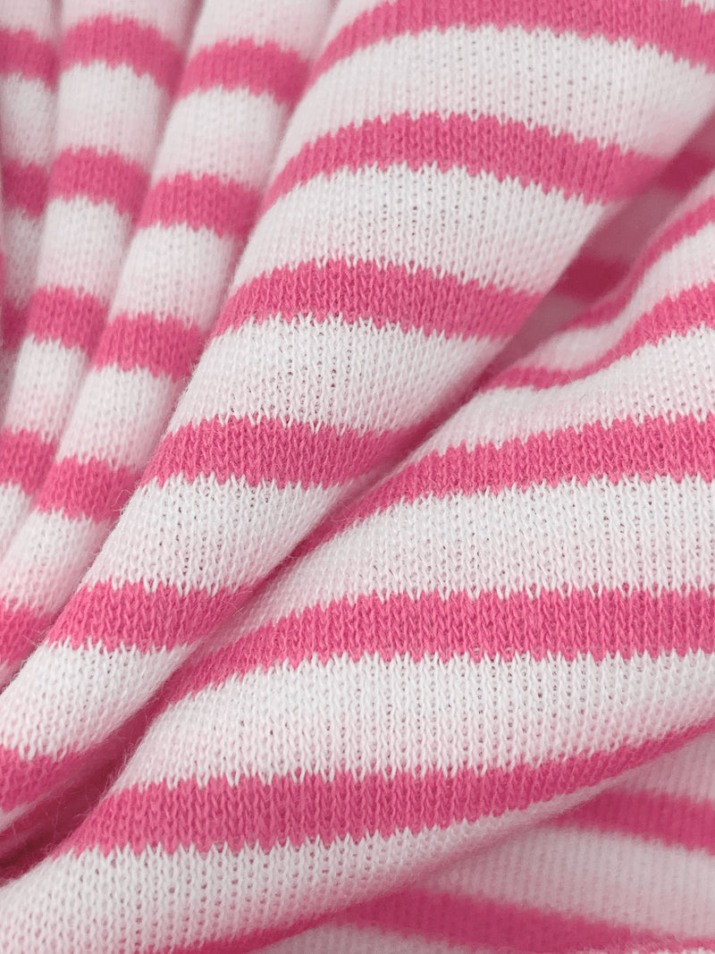 Raspberry Pink/White Cotton/Polyester Horizontal Stripe Interlock Knit 62W