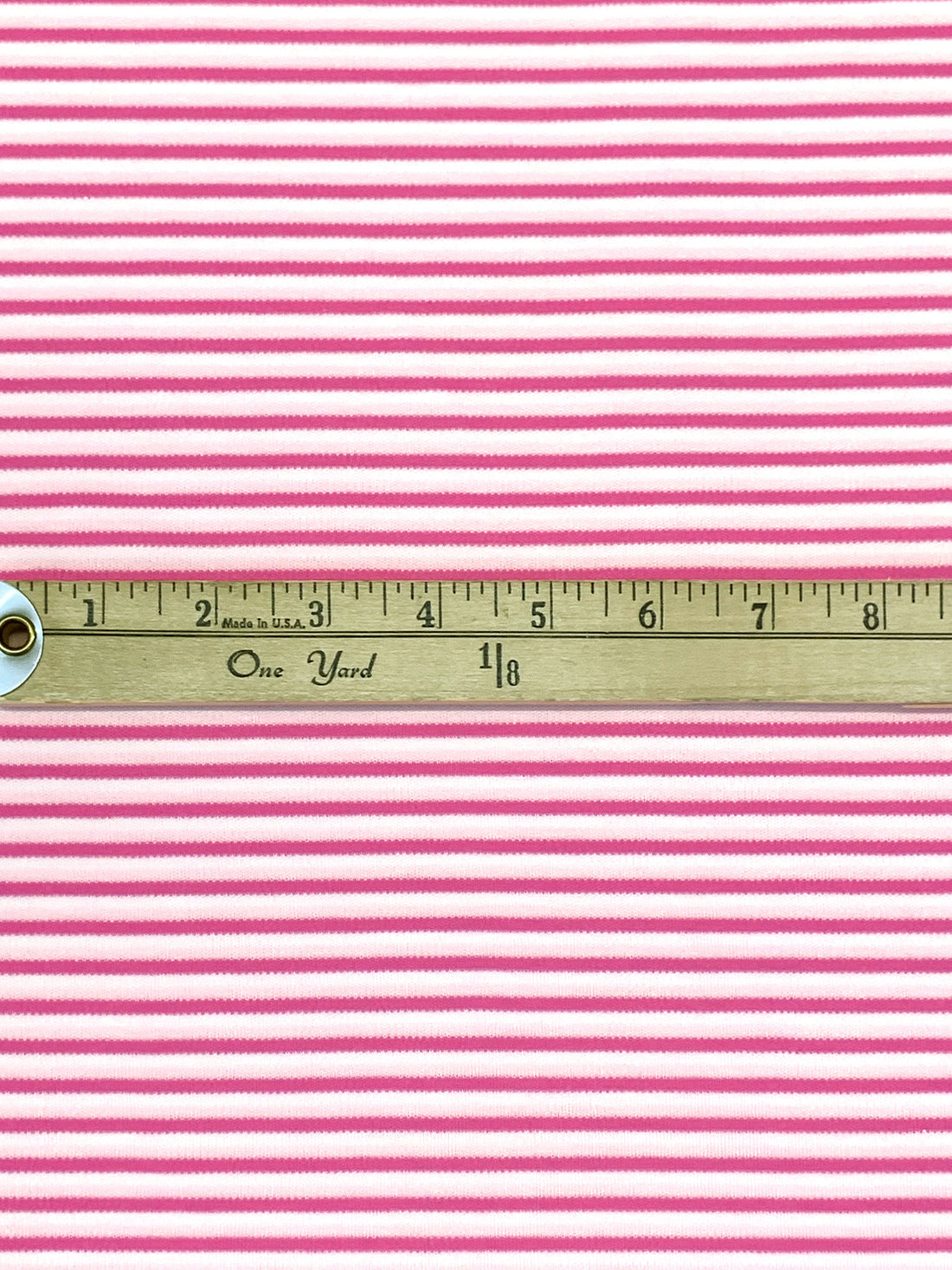 Raspberry Pink/White Cotton/Polyester Horizontal Stripe Interlock Knit 62W