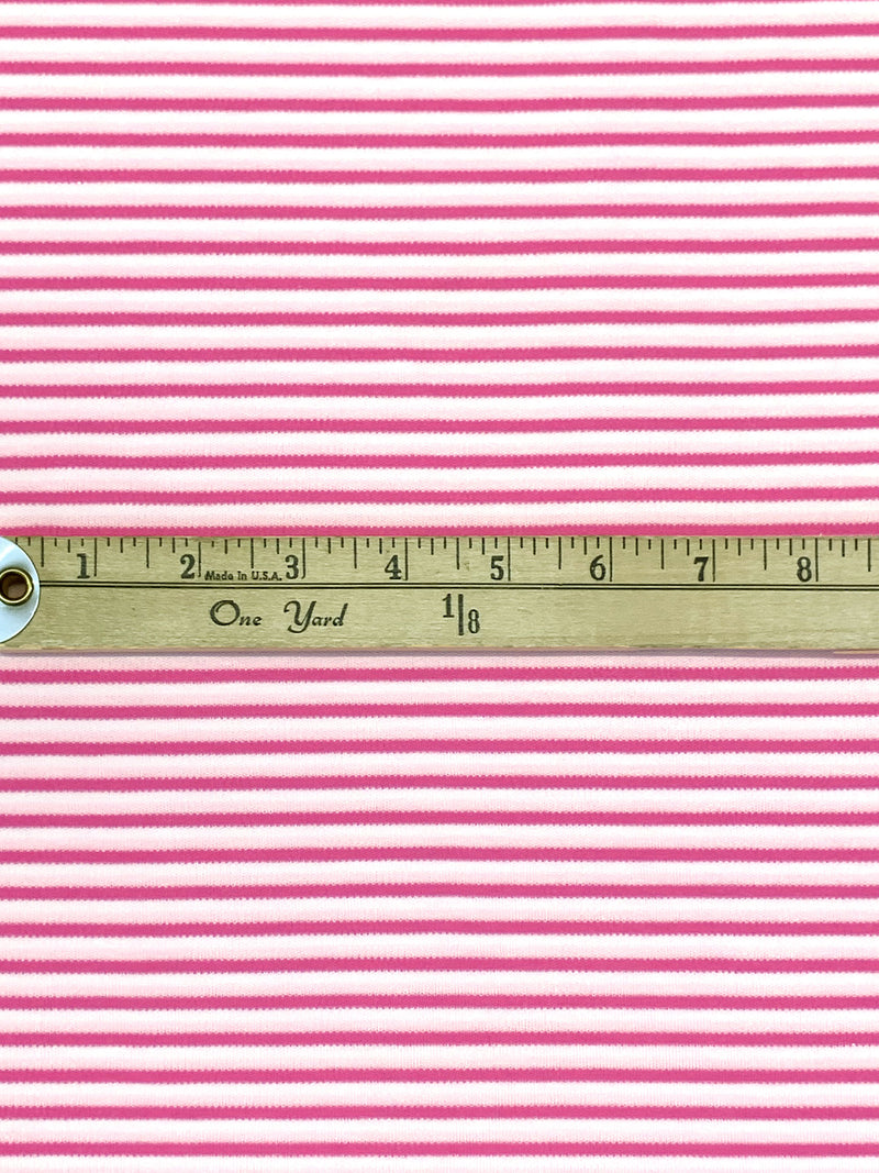 Raspberry Pink/White Cotton/Polyester Horizontal Stripe Interlock Knit 62W