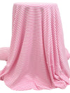 Raspberry Pink/White Cotton/Polyester Horizontal Stripe Interlock Knit 62W