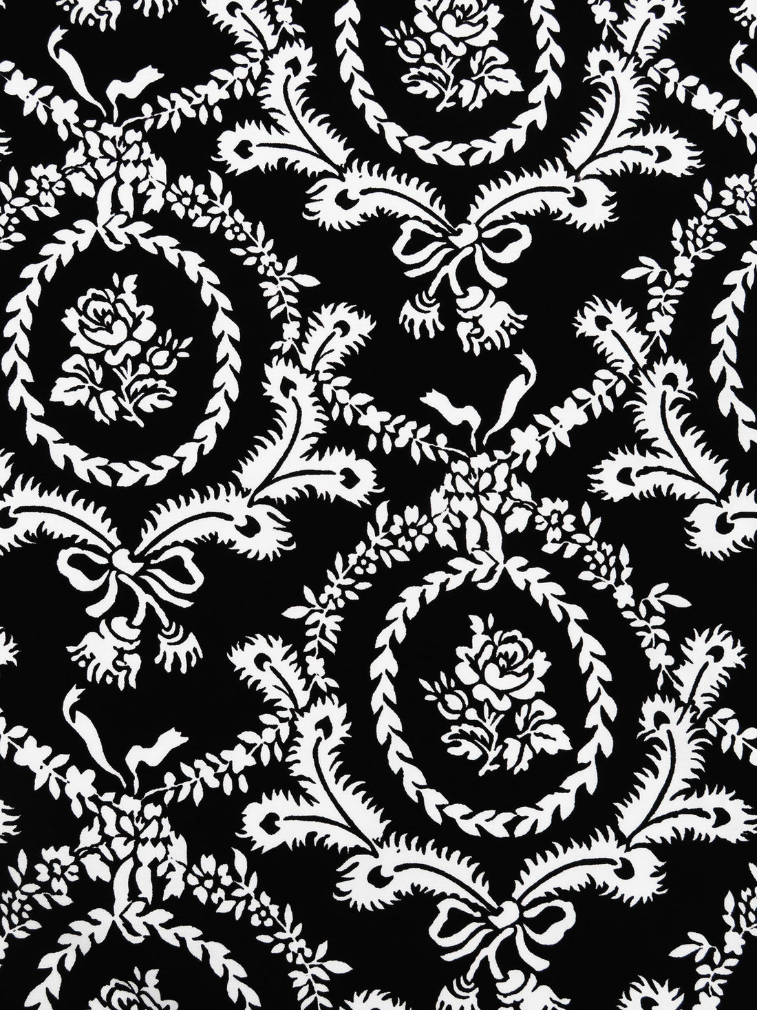 Black/White 100% Rayon Floral Framed Damask Print Challis 43W