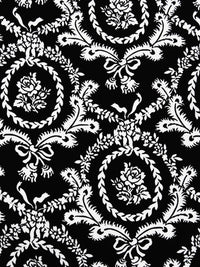 Black/White 100% Rayon Floral Framed Damask Print Challis 43W