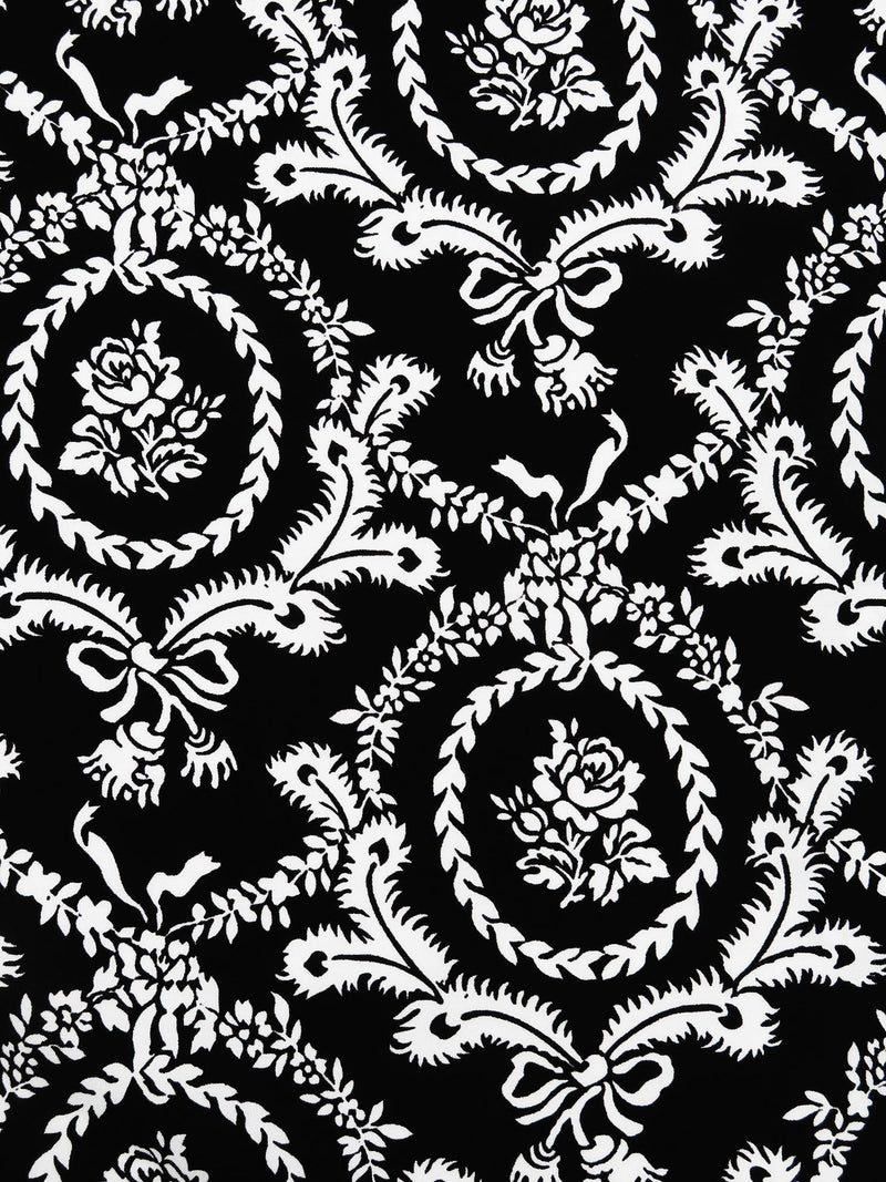 Black/White 100% Rayon Floral Framed Damask Print Challis 43W