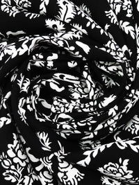 Black/White 100% Rayon Floral Framed Damask Print Challis 43W