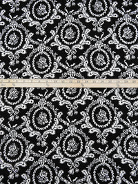 Black/White 100% Rayon Floral Framed Damask Print Challis 43W