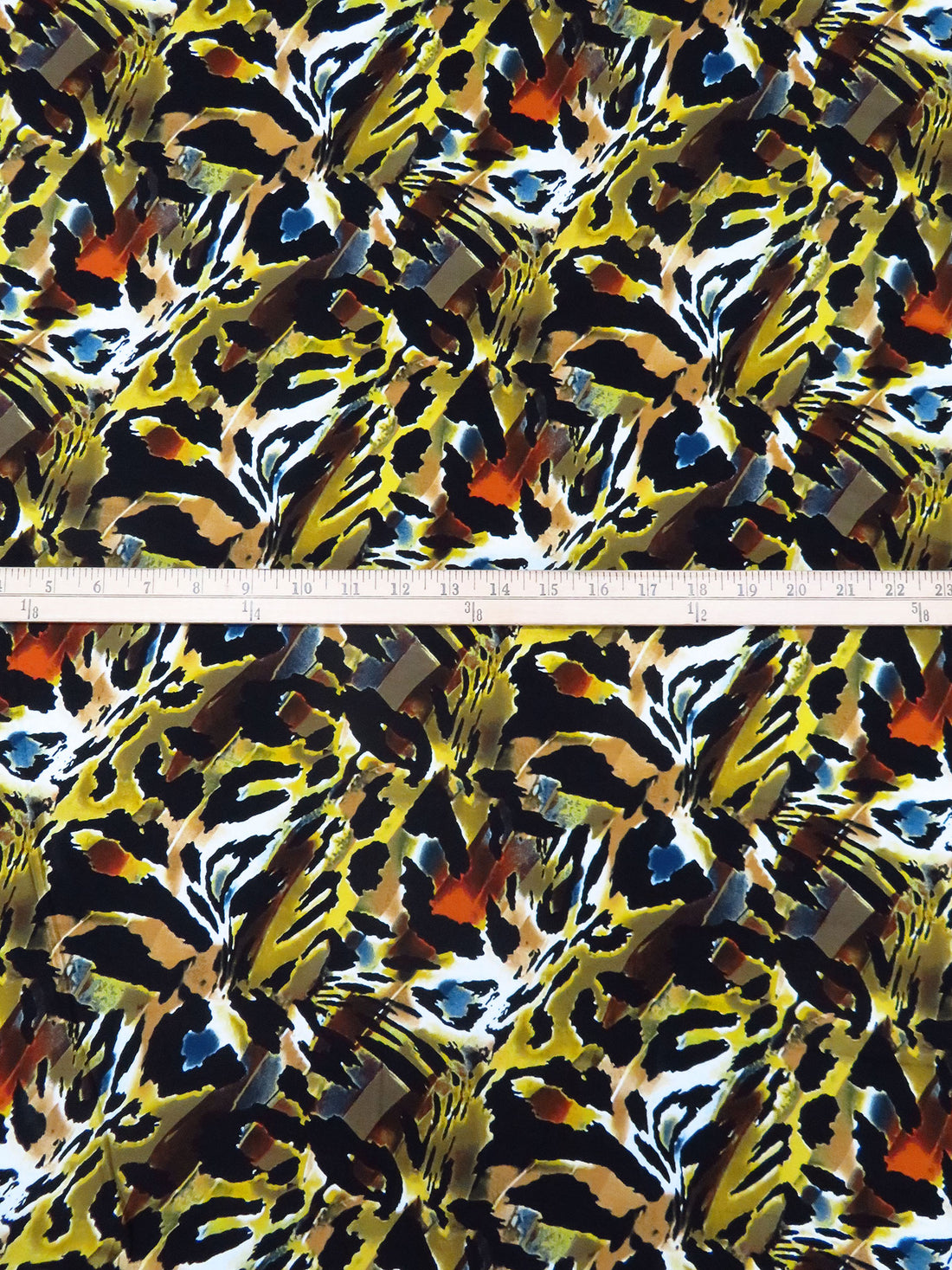 Black/Olive-Yellow/Dark Navy/Multi Rayon/Lycra Abstract Animal Print Jersey Knit 56W
