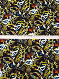 Black/Olive-Yellow/Dark Navy/Multi Rayon/Lycra Abstract Animal Print Jersey Knit 56W