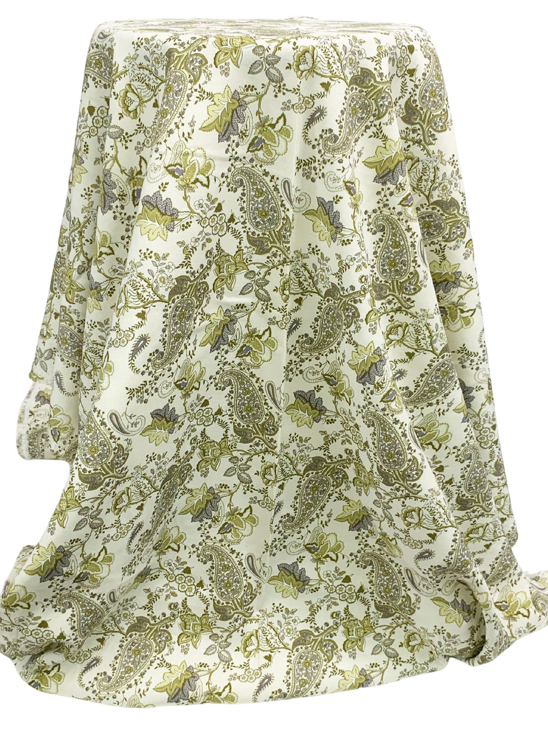 Antique Off-White/Old Moss Green/Dark Gray/Multi 100% Rayon Ornate Floral Print Challis 43W