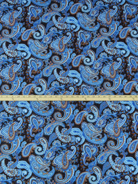 Cerulean/Black/Gingerbread Brown/Multi 100% Cotton Paisley Print Quilt Weight Woven 42W