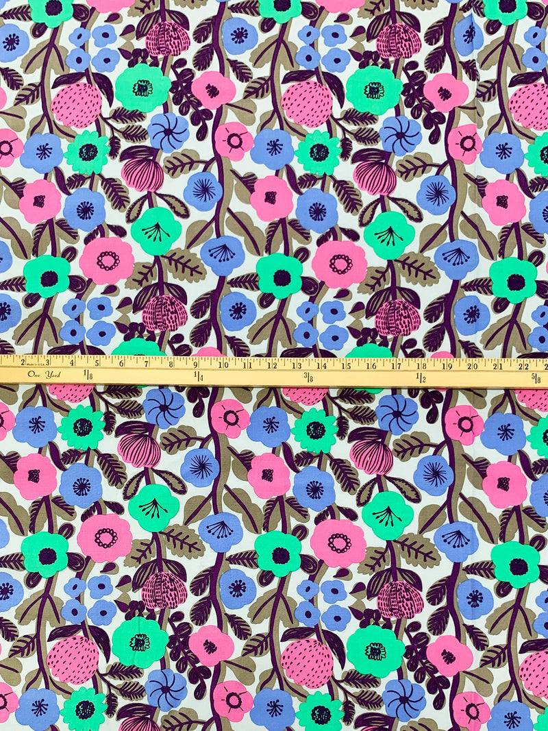 Passion Pink/Winter Teal/Cornflower/Multi 100% Rayon Floral Print Challis 43W