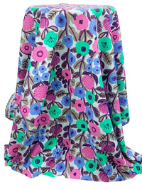 Passion Pink/Winter Teal/Cornflower/Multi 100% Rayon Floral Print Challis 43W