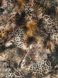 Black/Beige/Bronze Orange Polyester/Lycra Abstract Animal Print Stretch Velvet Knit 58W