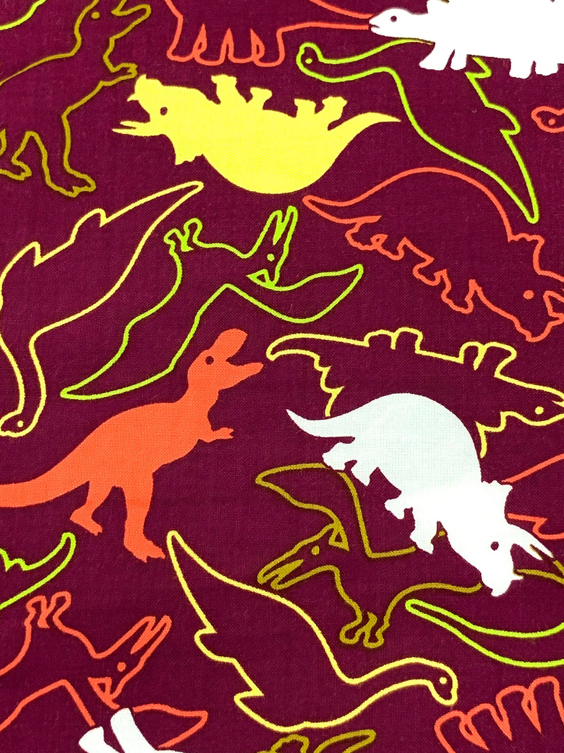 Burgundy/Lemon/Flame/Multi 100% Rayon Dinosaurs Print Challis 43W