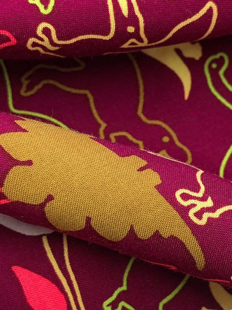 Burgundy/Lemon/Flame/Multi 100% Rayon Dinosaurs Print Challis 43W