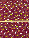 Burgundy/Lemon/Flame/Multi 100% Rayon Dinosaurs Print Challis 43W