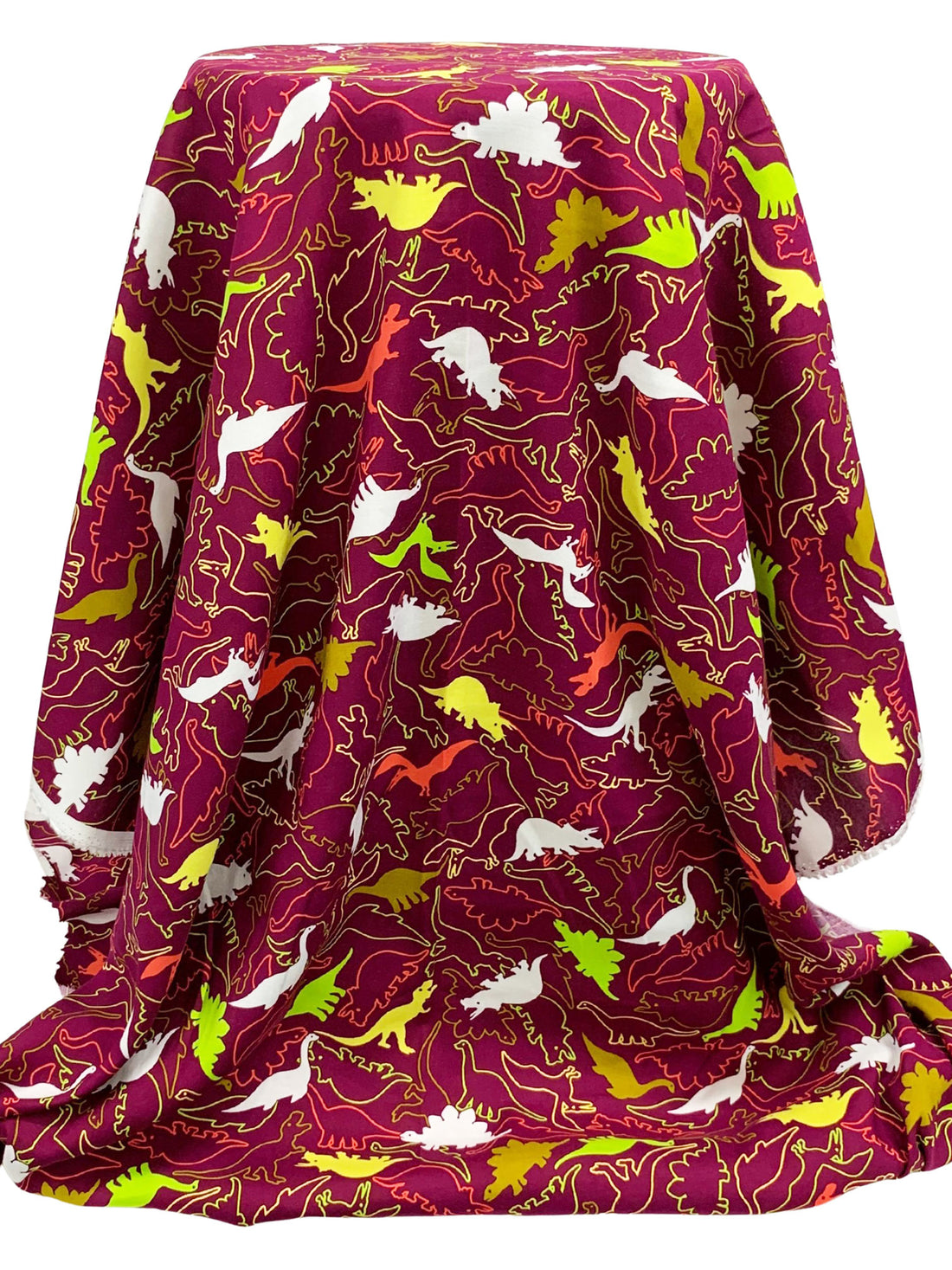 Burgundy/Lemon/Flame/Multi 100% Rayon Dinosaurs Print Challis 43W