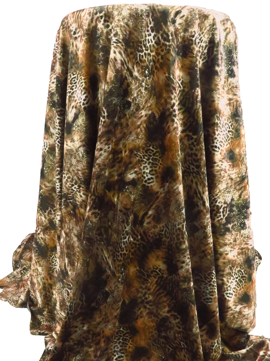 Black/Beige/Bronze Orange Polyester/Lycra Abstract Animal Print Stretch Velvet Knit 58W