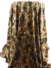 Black/Beige/Bronze Orange Polyester/Lycra Abstract Animal Print Stretch Velvet Knit 58W