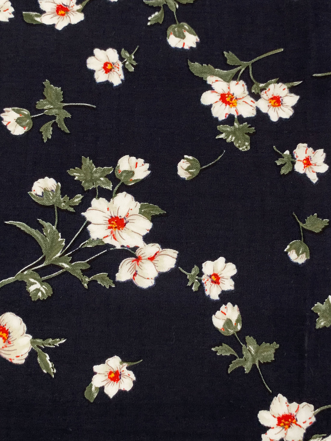 Dark Navy/Rifle Green/White 100% Rayon Floral Print Challis 43W