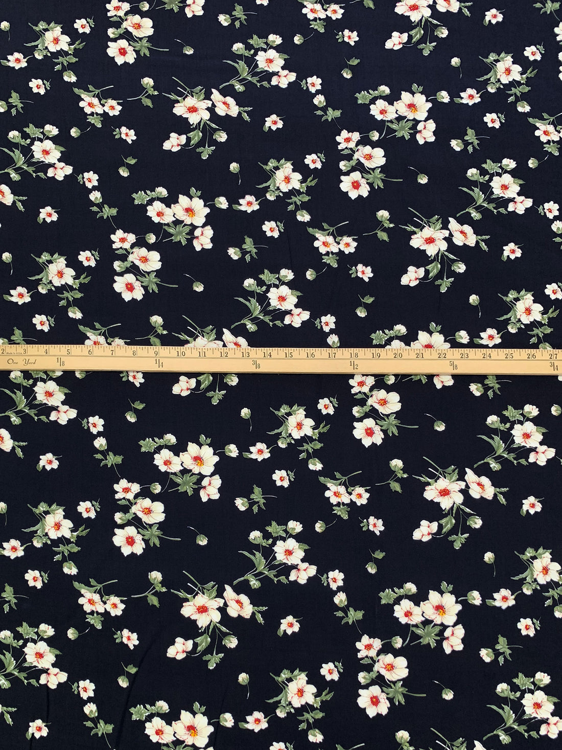 Dark Navy/Rifle Green/White 100% Rayon Floral Print Challis 43W