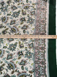 Dark Phthalo Green/Dusty Wheat/Misty Rain/Multi 100% Rayon Single Border Folk Floral Print Challis 44W