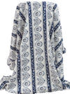 White/Midnight Navy/Dark Cornflower 100% Rayon Folk Motif Vertical Stripe Print Challis 44W